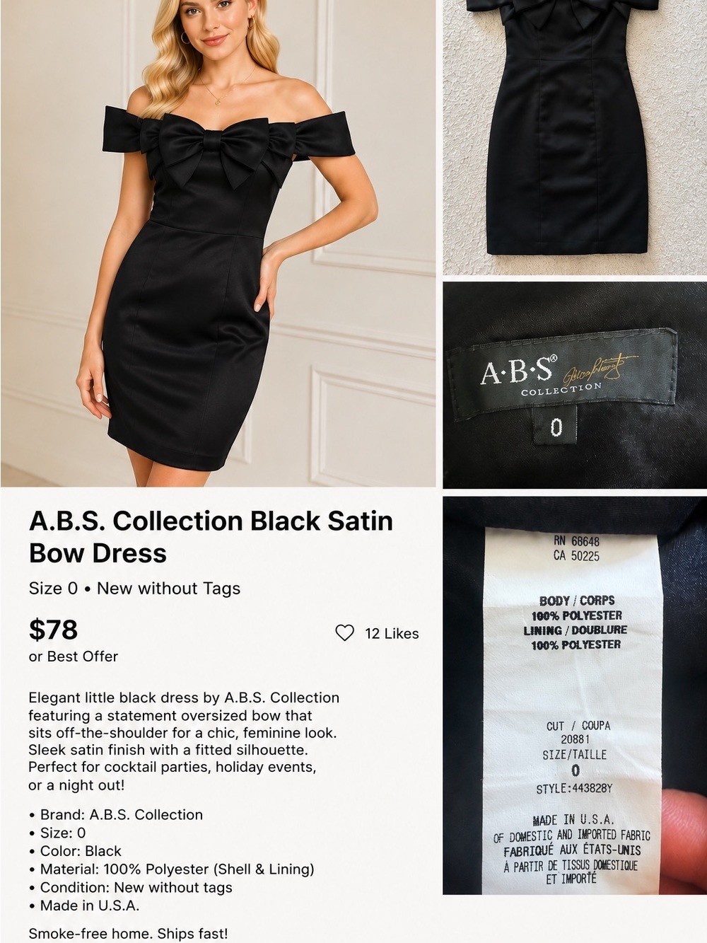 Black Bow-Shoulder Sheath Dress - Elegant Cocktail Dress.
